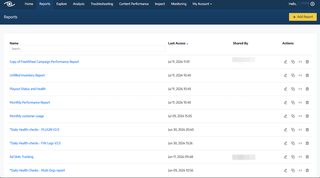 Reports List Page