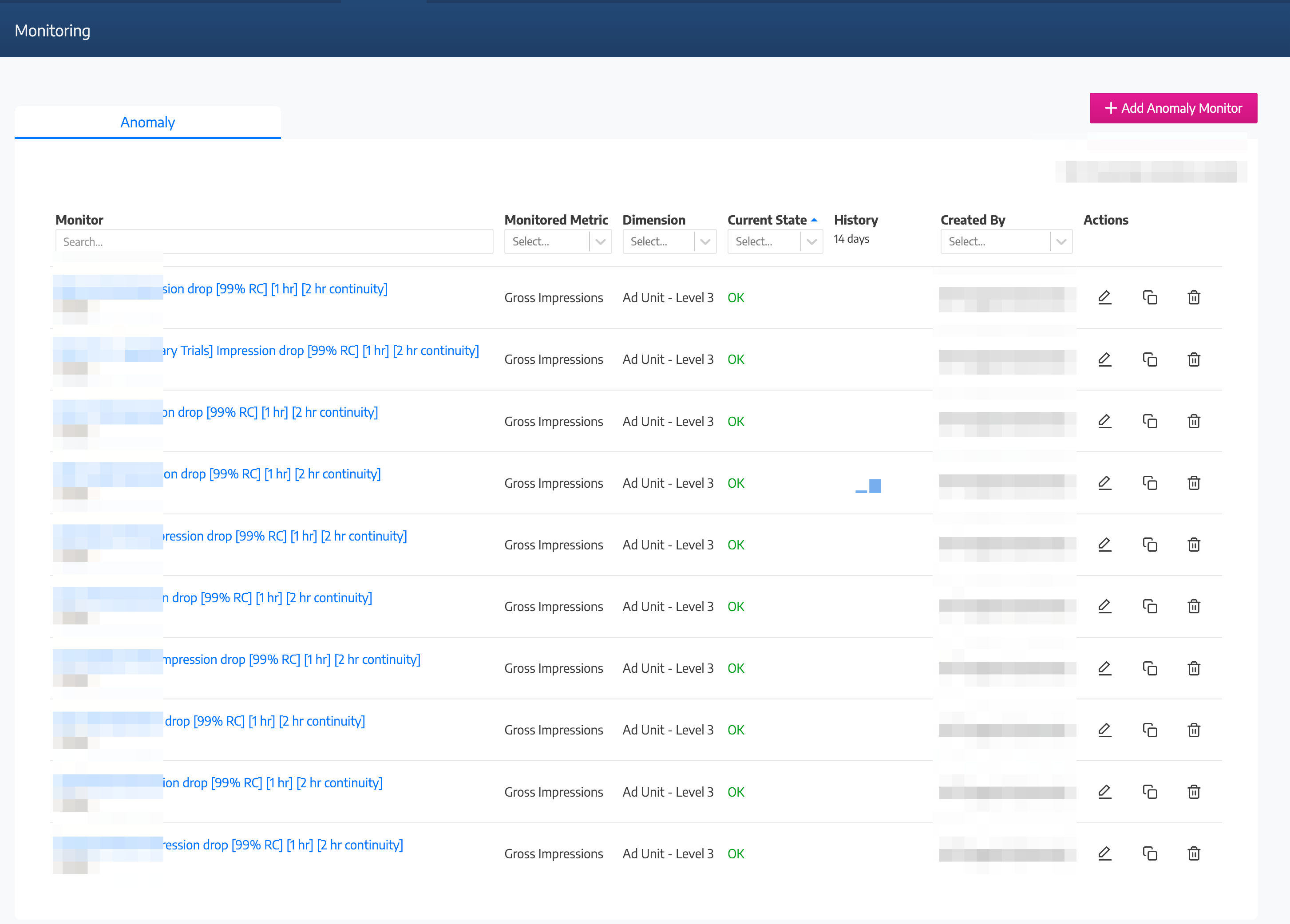 Screenshot of Watching That Monitor List page
