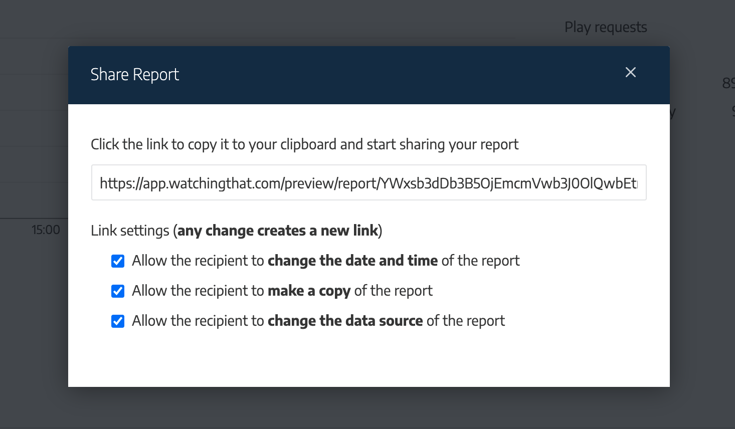 Screenshot of Watching That Report Sharing Functionality
